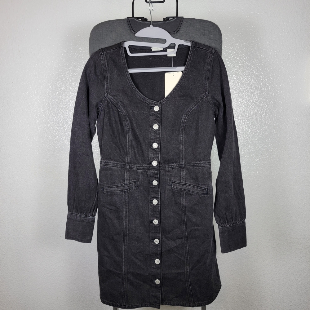 Levi's Veda Denim Dress Smoke Black Long Sleeve Women's Size S